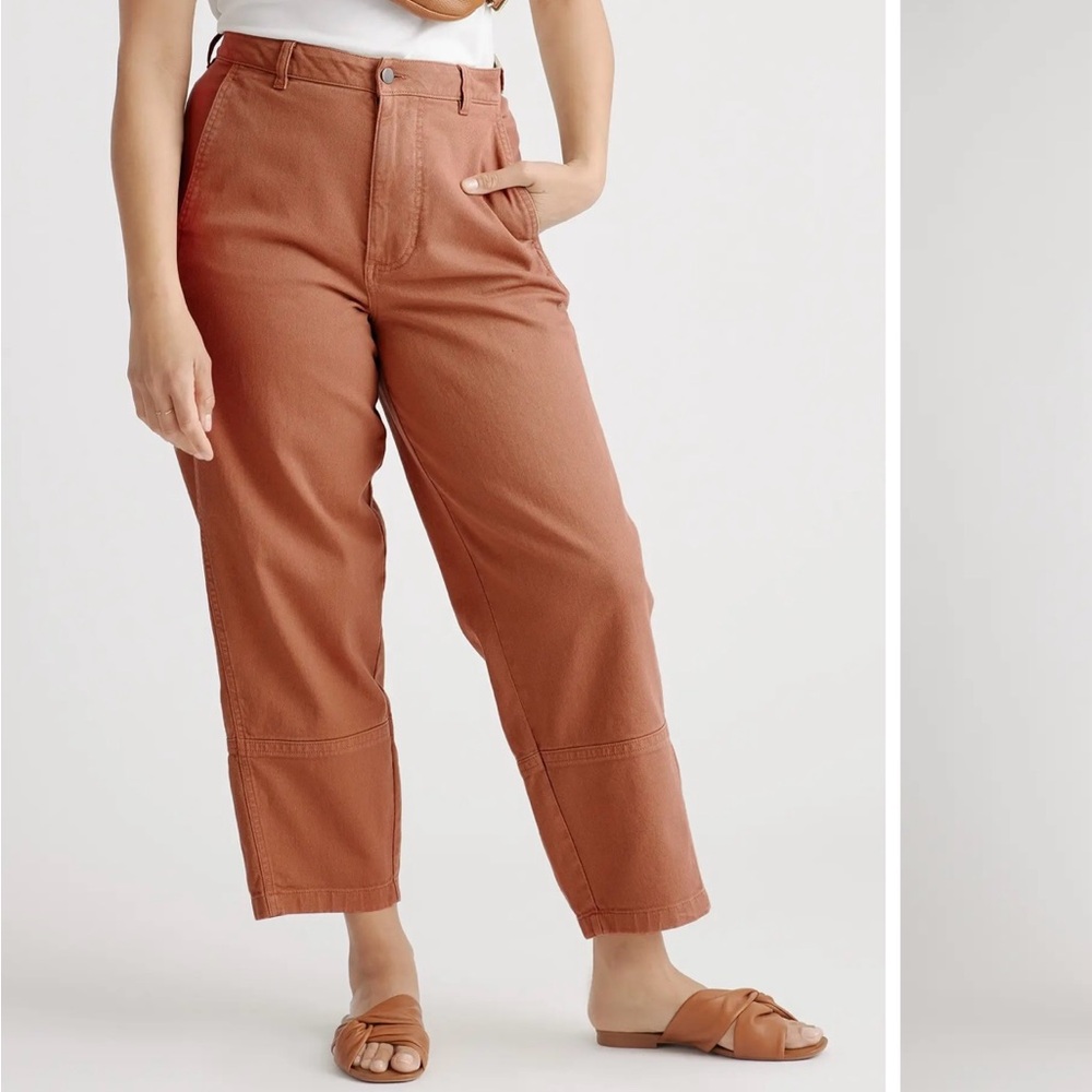 Quince Organic Stretch Cotton Twill Barrel Pant Rust